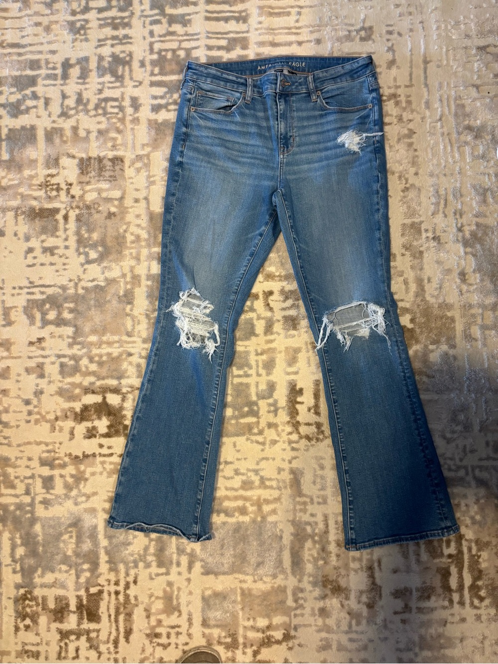 American Eagle High Rise Skinny Kick stretch Distressed Bootcut Jeans size 14